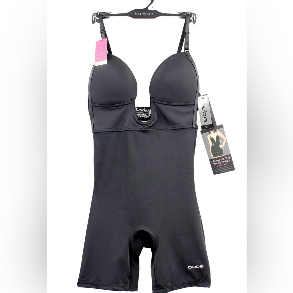 NWT bebe U-Plunge Mid-thigh shaping bodysuit, S,M,L,XL, Black - Picture 2 of 5